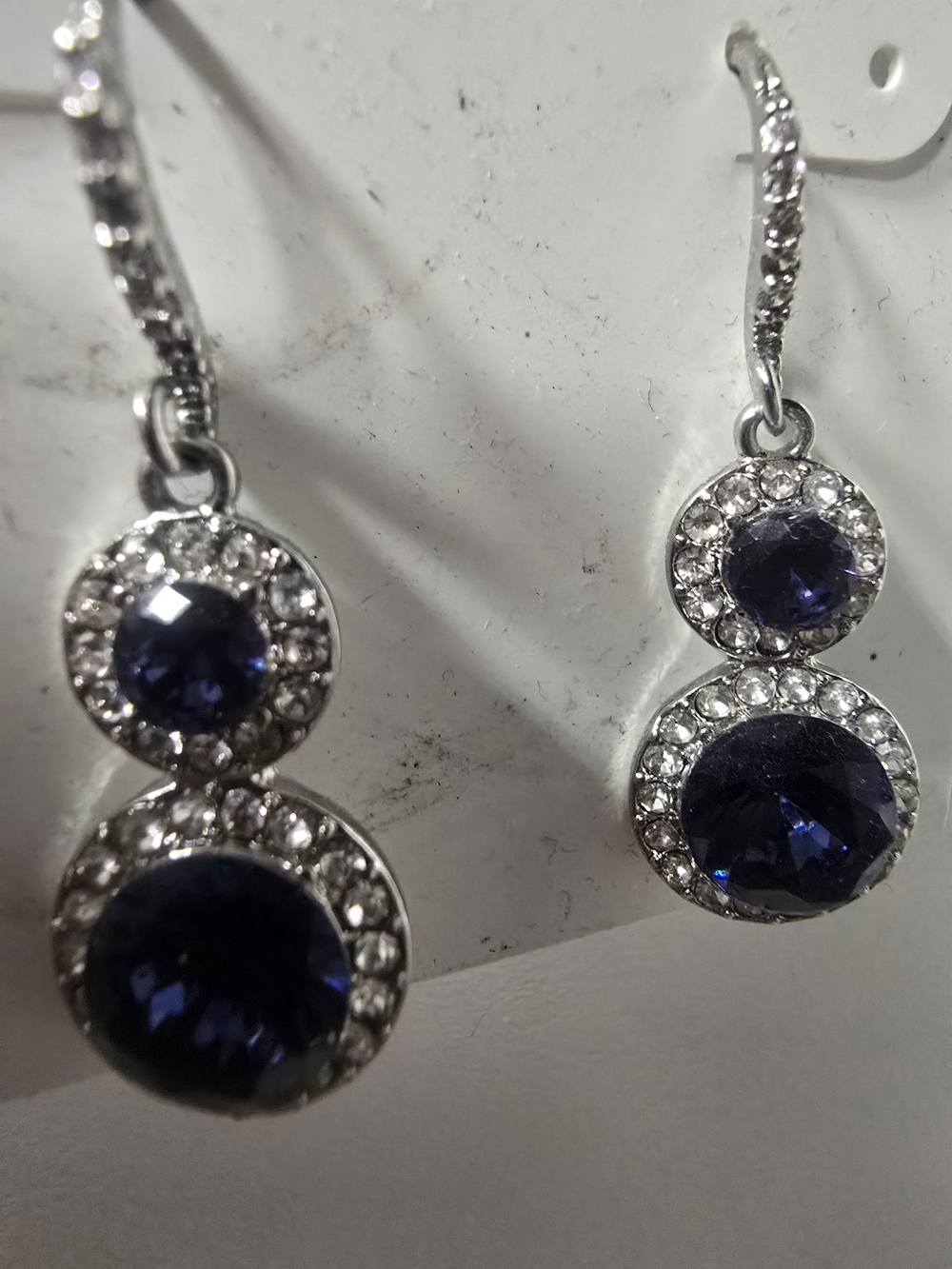 Charter Club Silver-Tone Navy Crystal Double Drop Earrings